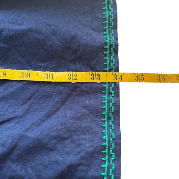 J Crew Factory Shift Dress Med Navy Blue Green Embroidered Linen Blend Pockets - Picture 10 of 12